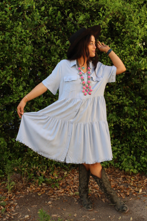 Wagon Train Tiered Distressed Hem Dress