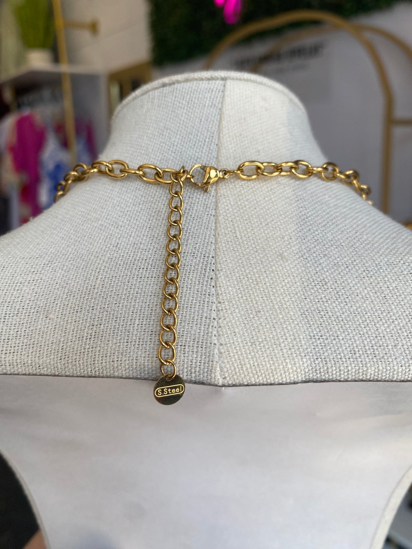 Holy Multi Charm Necklace Stainless Steel Gold Plated