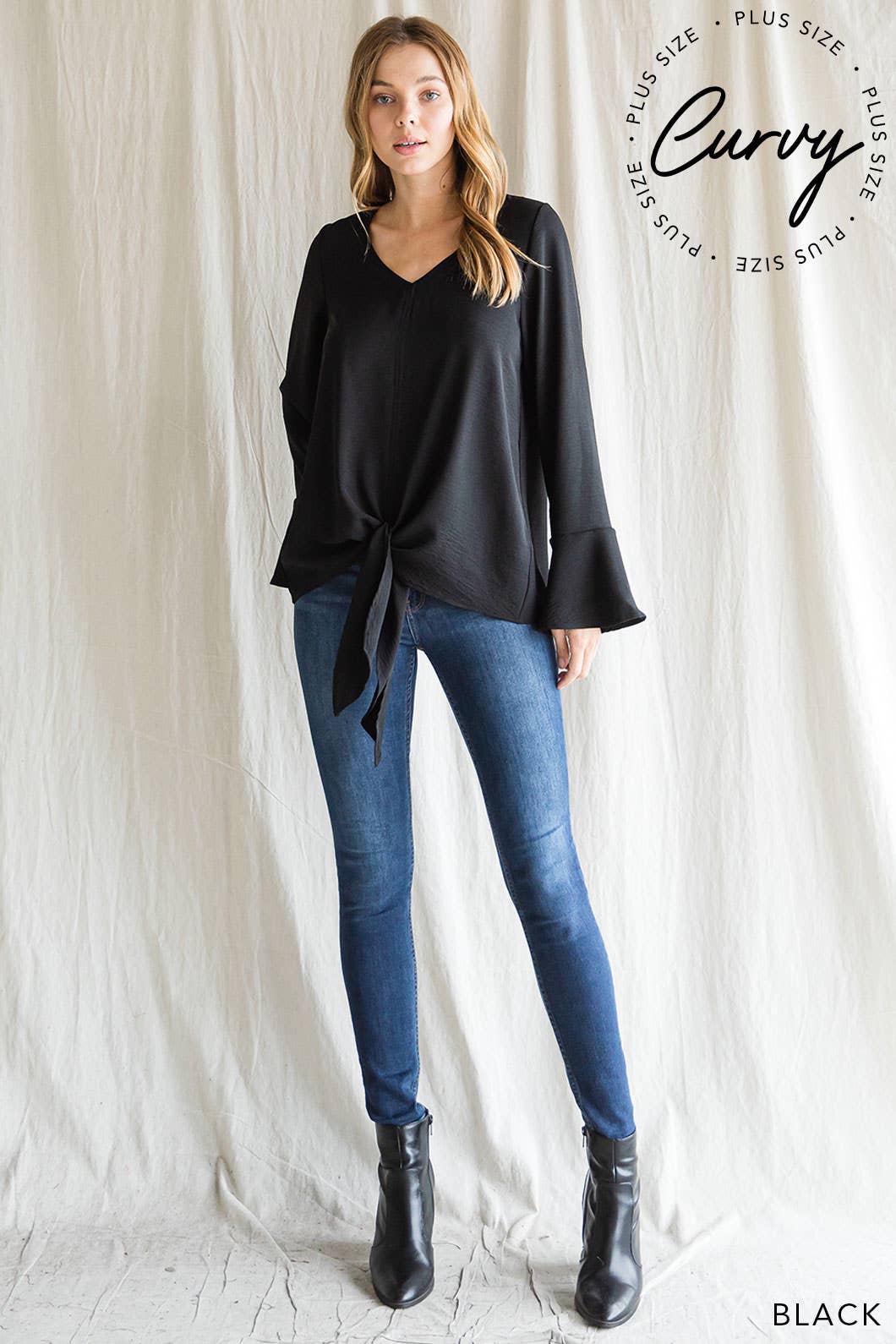 Women's V Neck Bell Sleeve Top