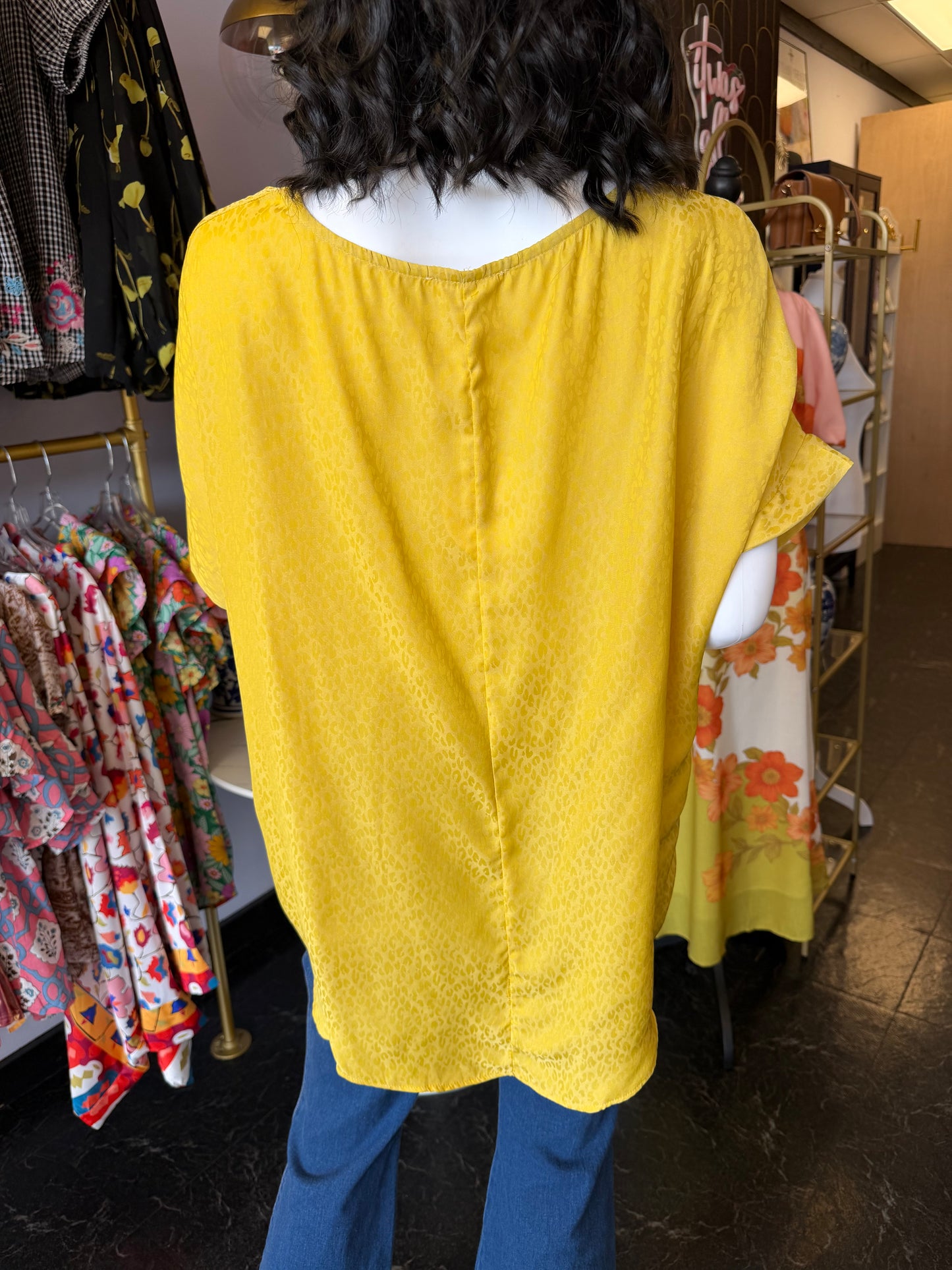 Golden Animal Print Short Dolman Sleeve Top