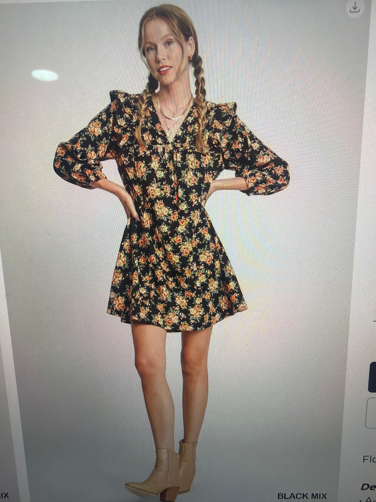 Black Floral V-Neck Mini Dress