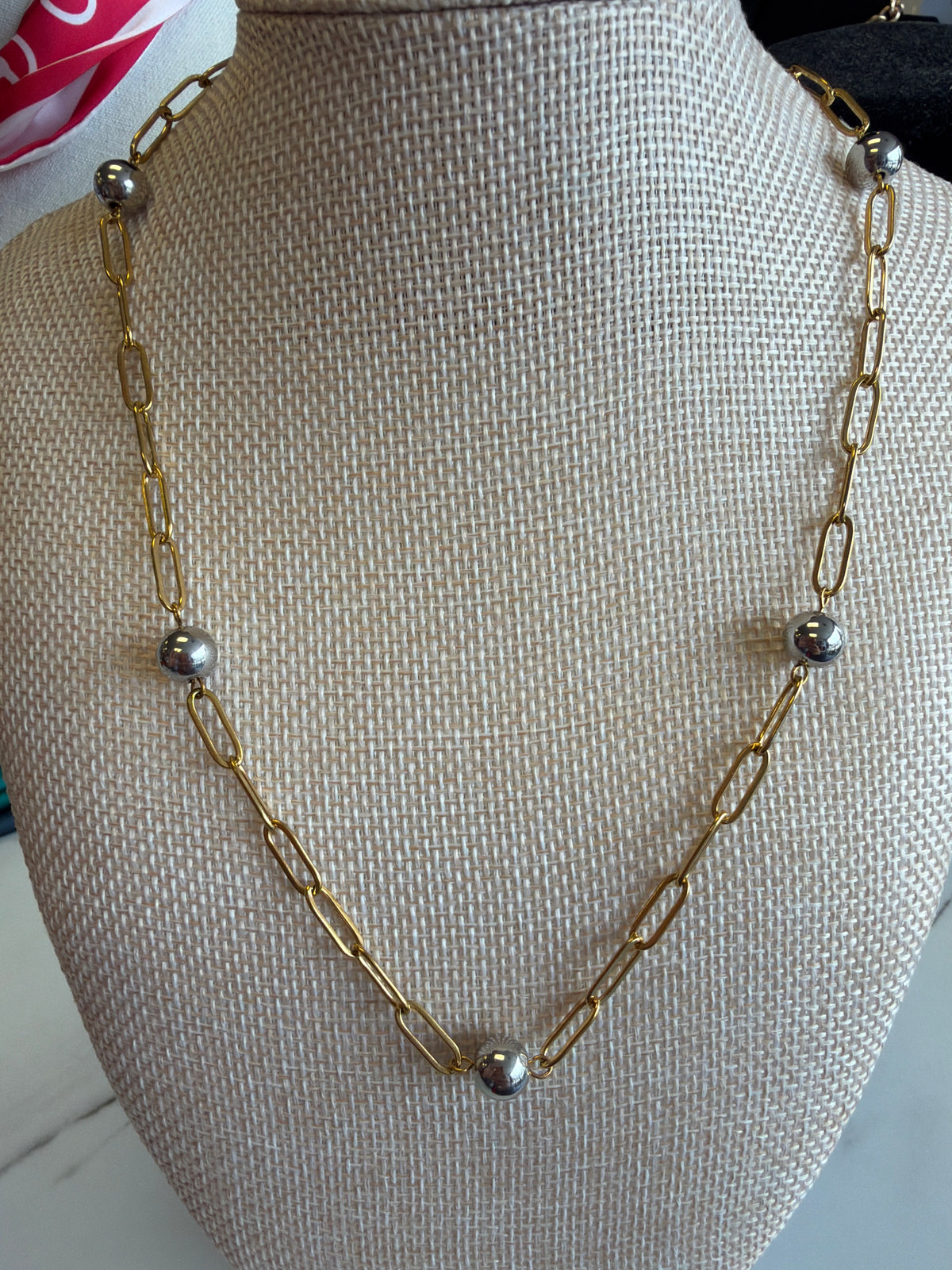 Stainless Steel Bead & Paperclip Necklace