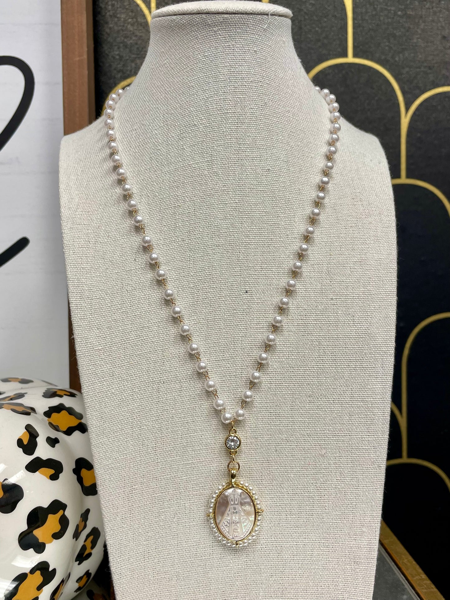 Pearl Drop Crystal Mary Necklace