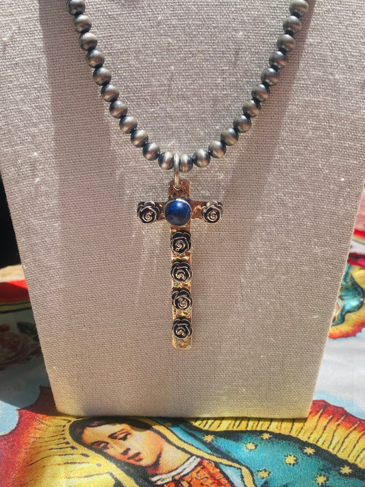 Beautiful Multi Rose Blue Lapis Cross Pendant