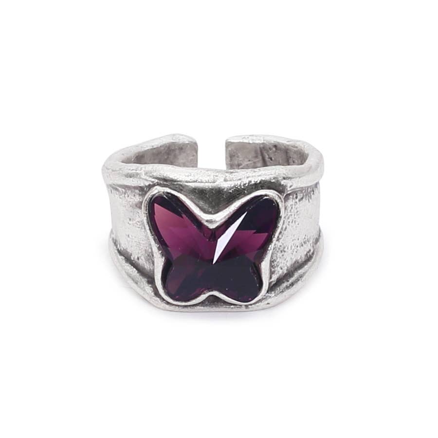 Handmade Butterfly Crystal Brass Ring - 6902