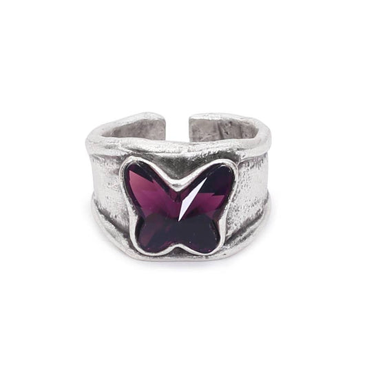 Handmade Butterfly Crystal Brass Ring - 6902