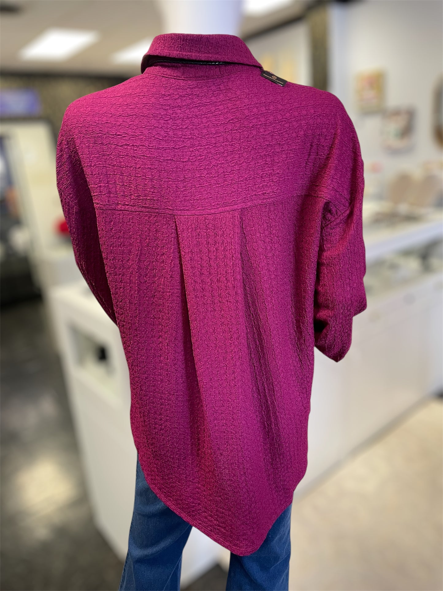 Magenta Textured Button-down Top