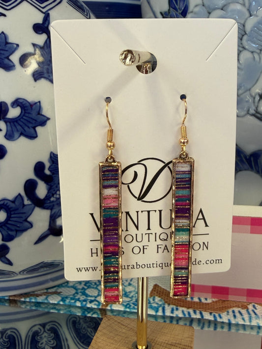 Colorful Metallic Bar Hook Earrings
