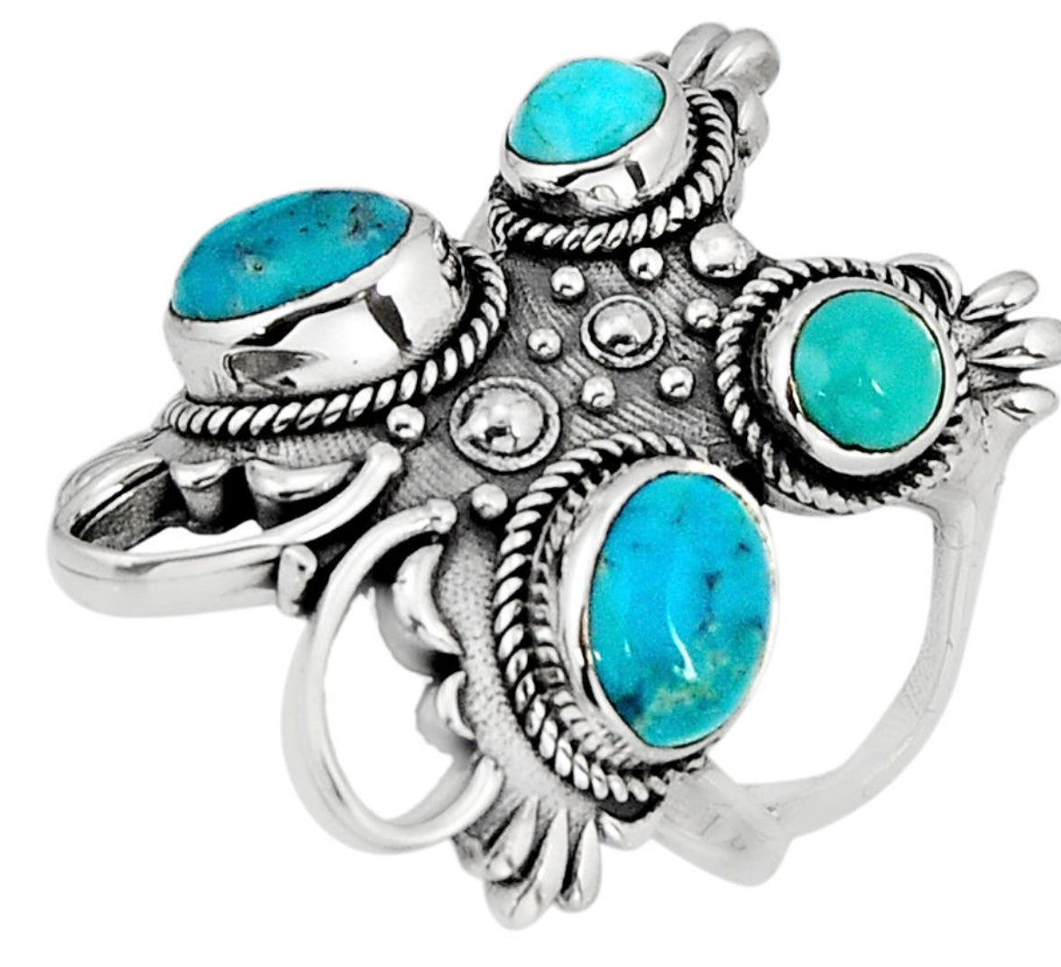 5.32cts natural green Arizona Mohave turquoise 925 silver ring 8.5