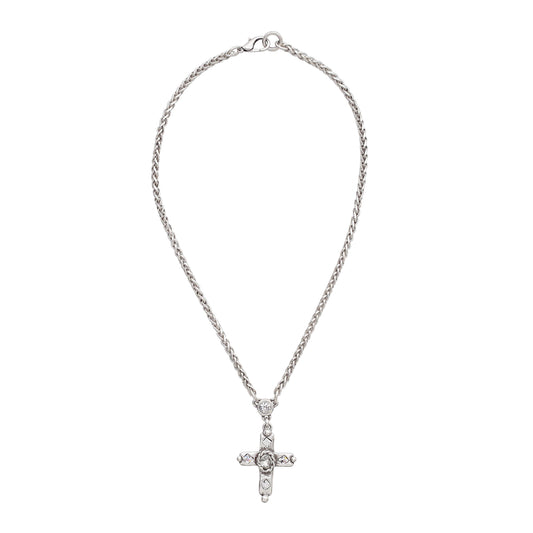 Handmade Cross Crystal Pewter Necklace - 3996