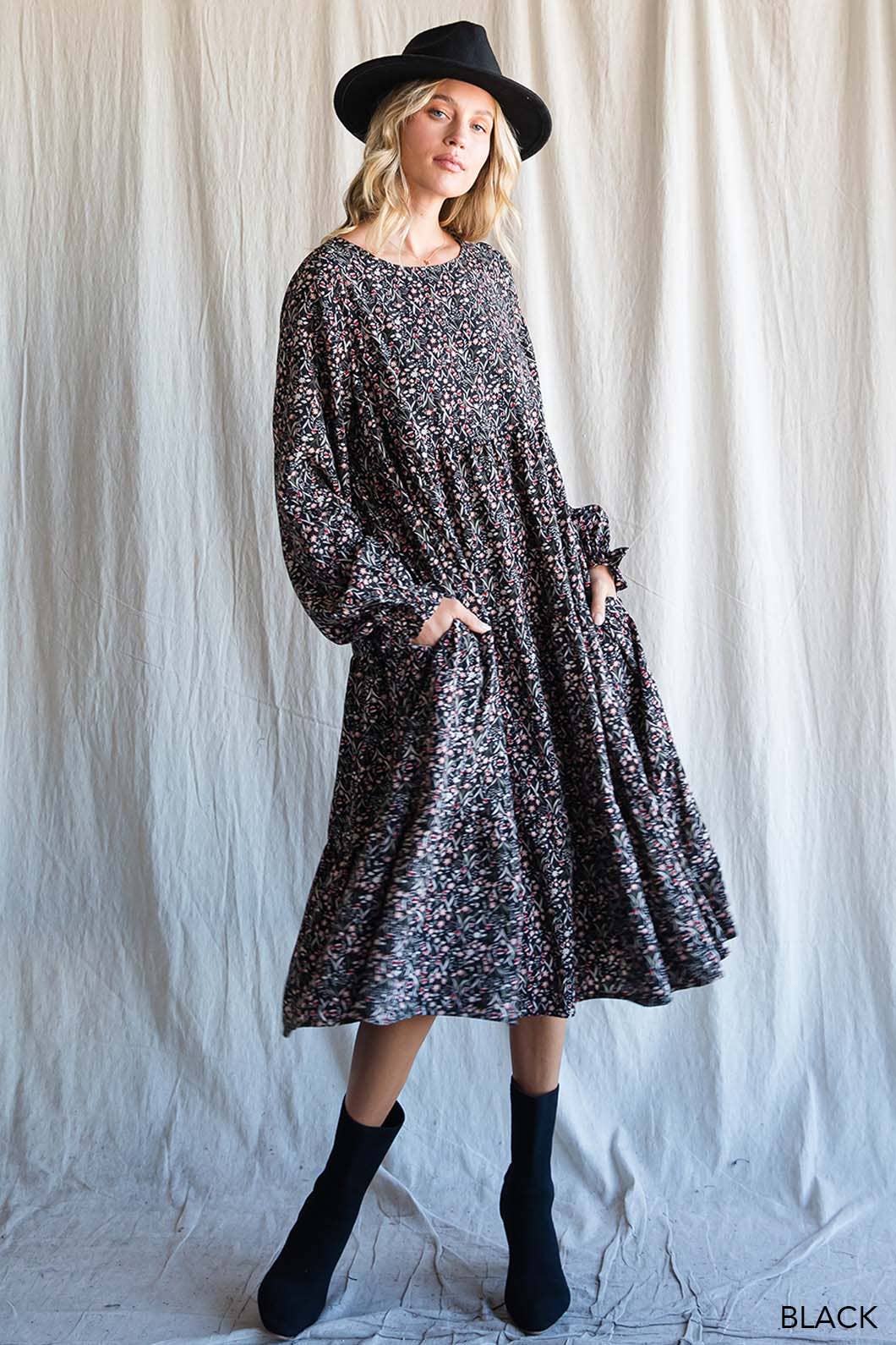 Soft Ditzy Floral Printed Midi Dress