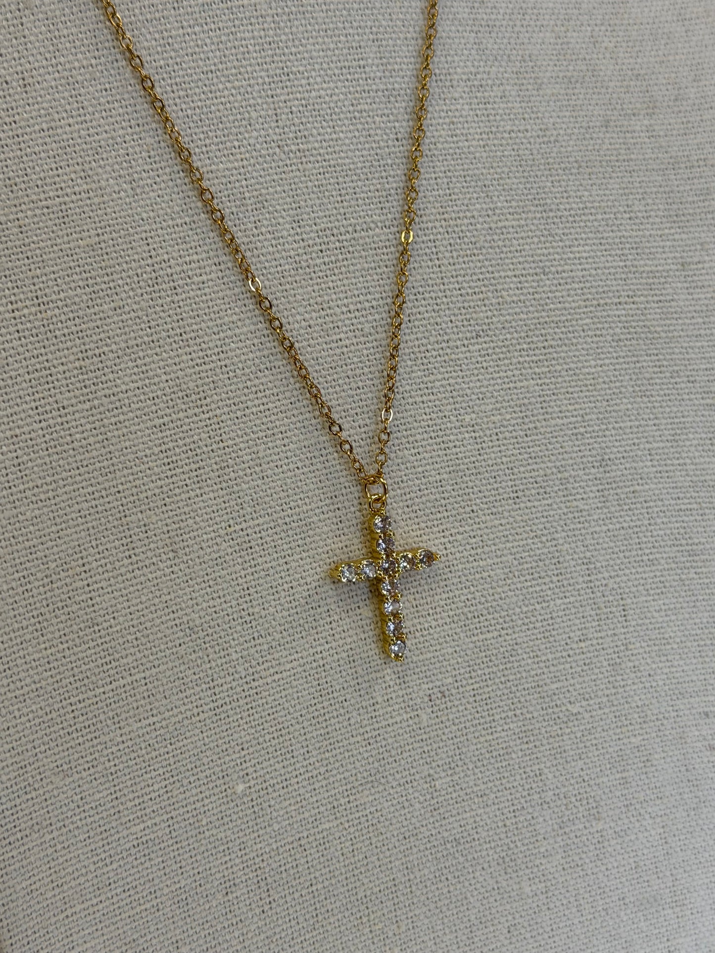 Gold Crystal Cross Necklace