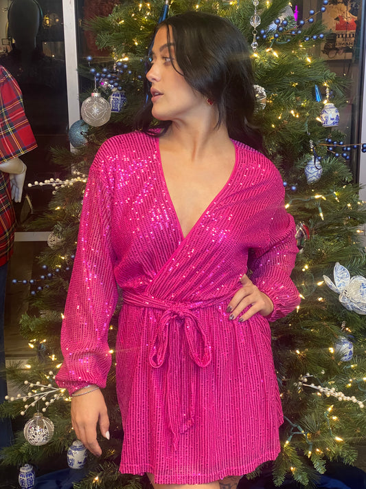 Pink Sequin Disco Dress