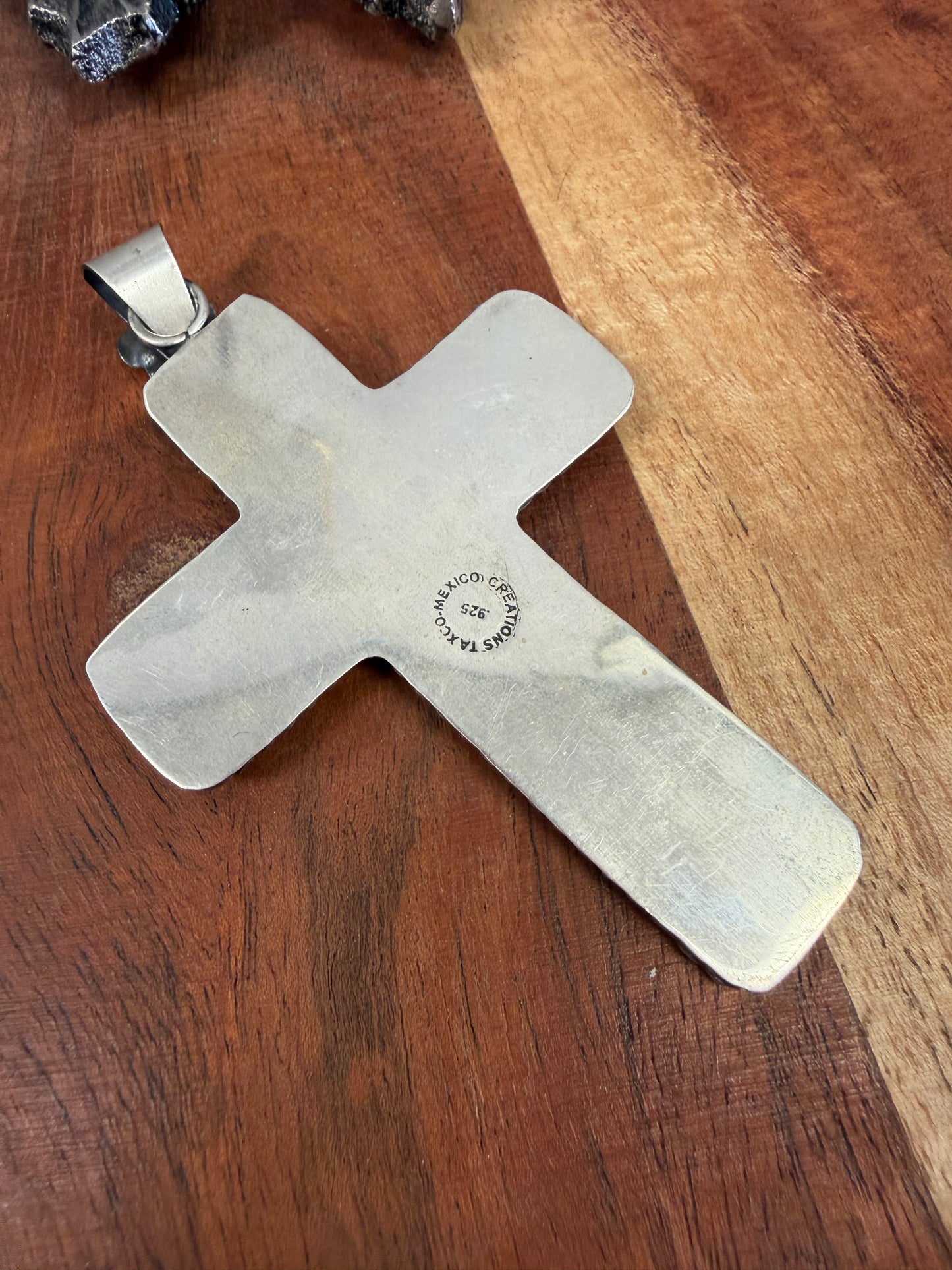 Taxco Sterling Silver Huge Cross Turquoise