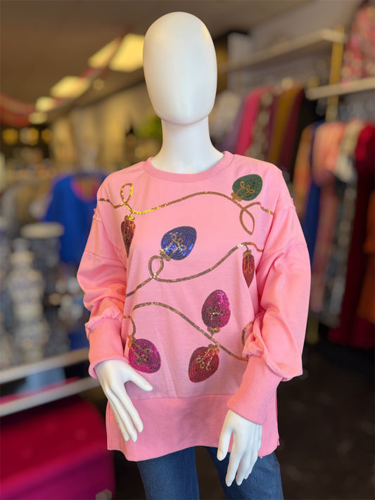 Christmas Lights Pink Sequin Sweatshirt