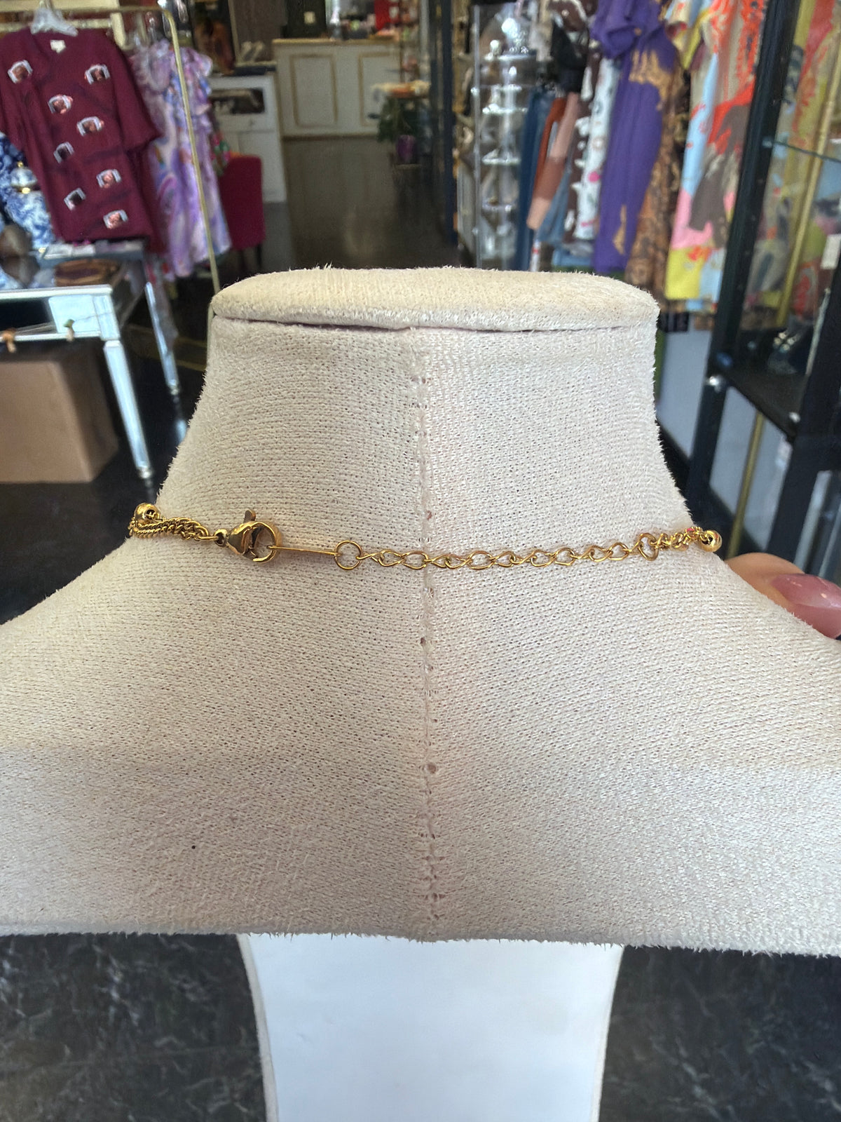 Stainless Gold Plated Cross With Imitation Turquoise Necklace