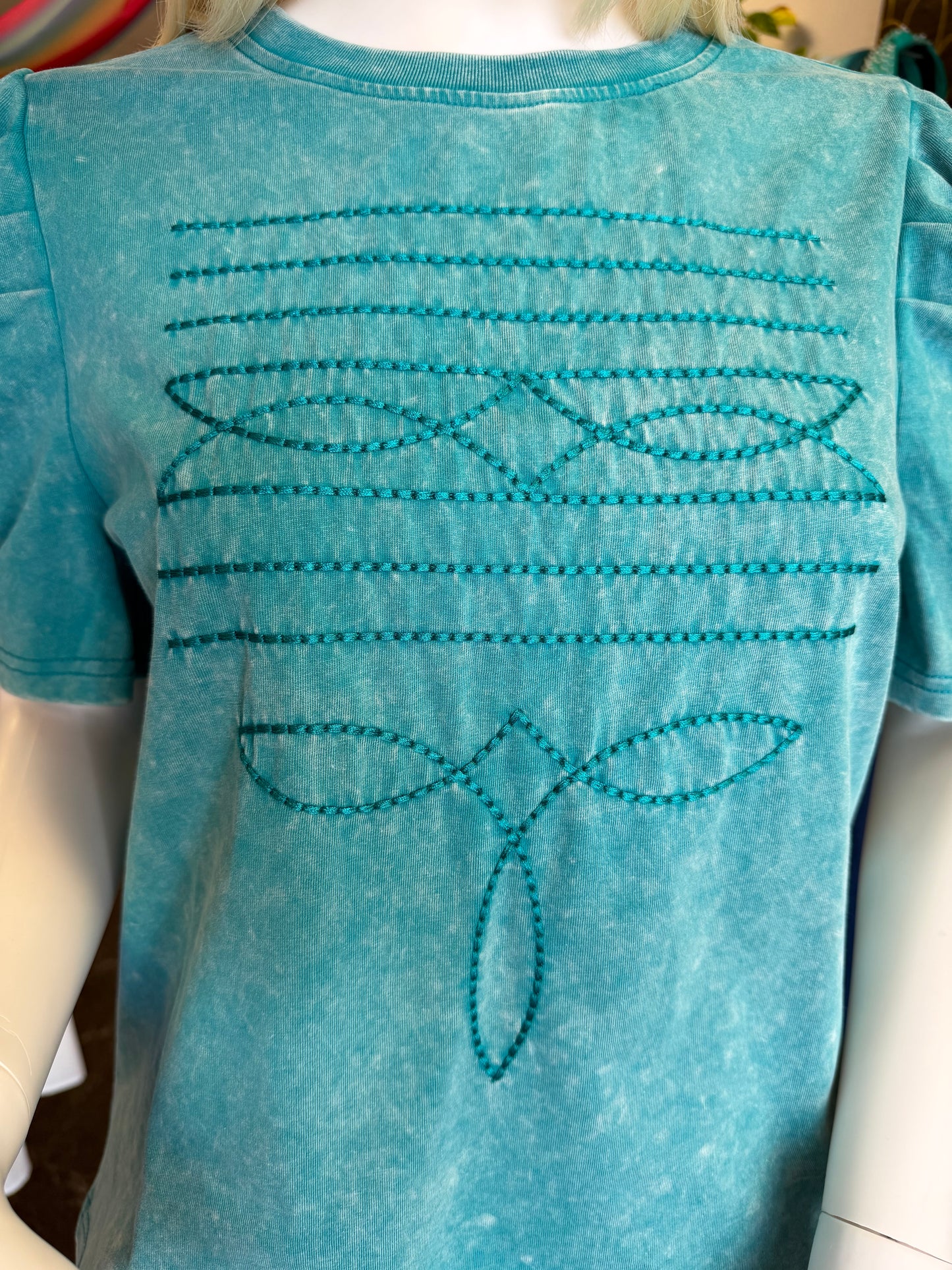 Acid Wash T-shirt Stitch Western Top