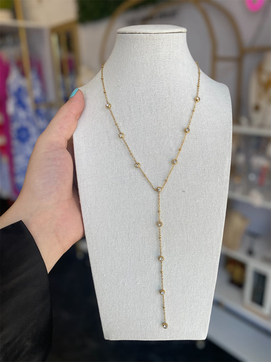 Crystal By The Yard Lariat Necklace Stainless Gold Plated