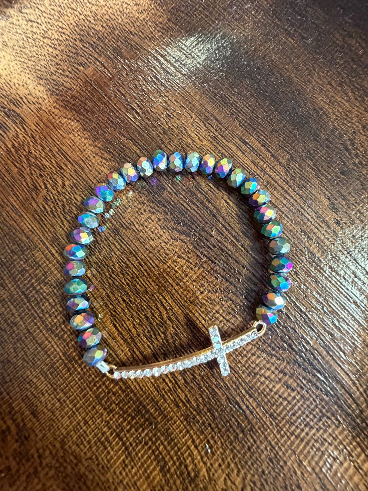 Crystal Side Way Cross Stretchy Bracelet