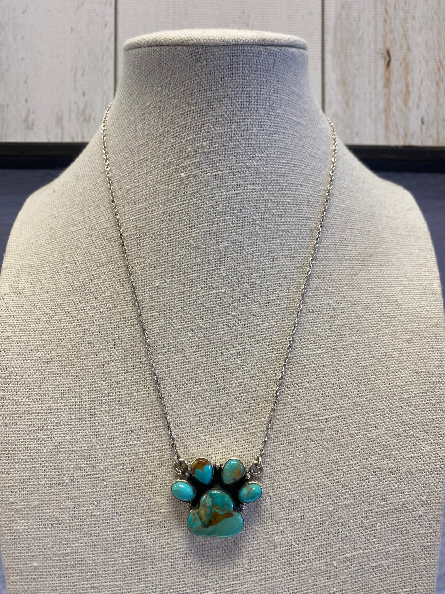 Kingman Turquoise Fancy Silver Paw Necklace