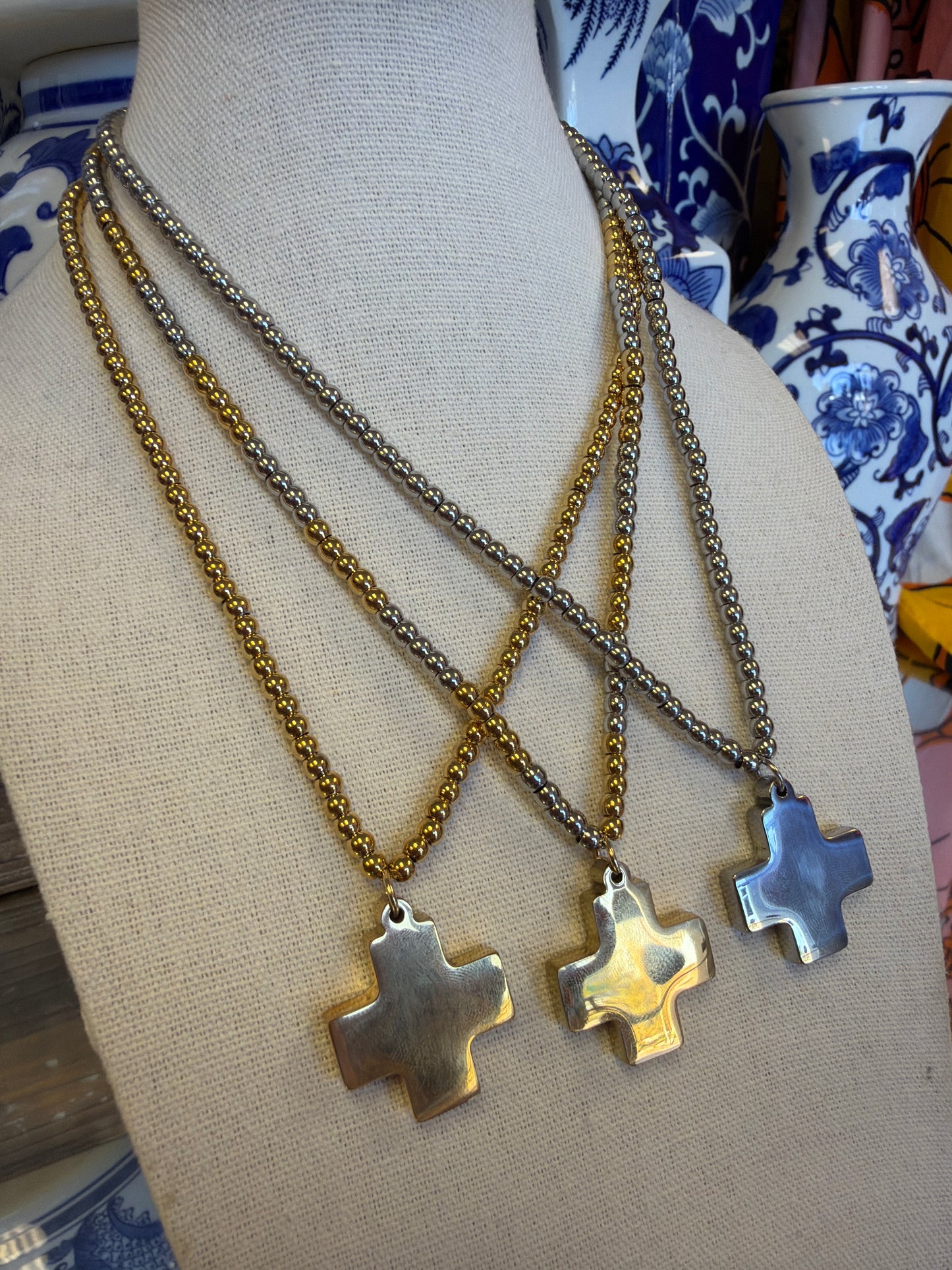 Beaded Cross Charm Necklace