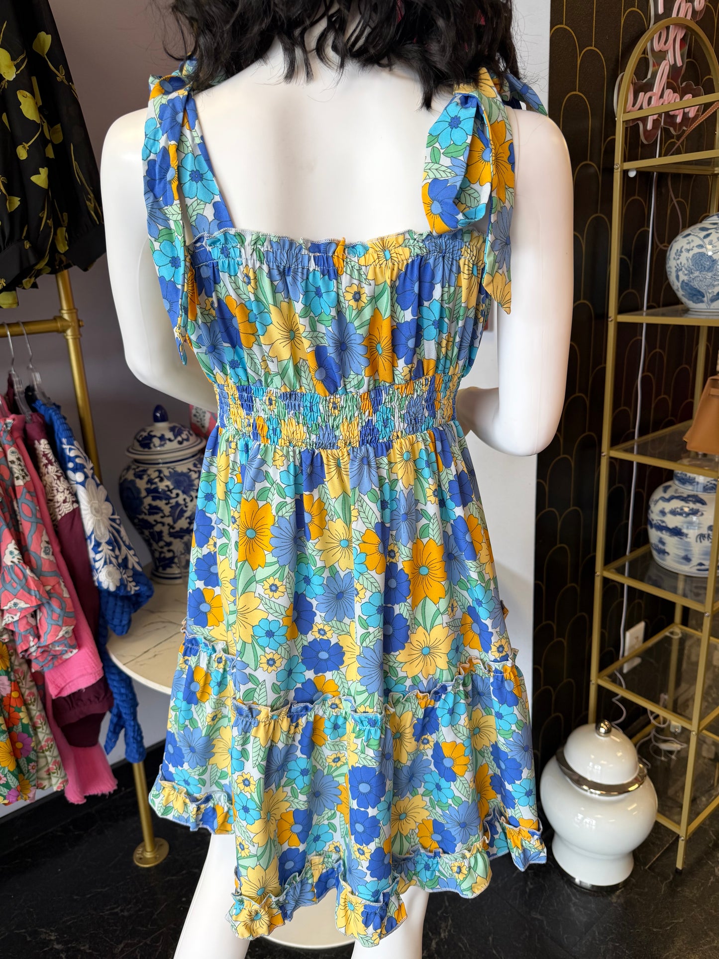 Tie Sleeveless Floral Print Dress