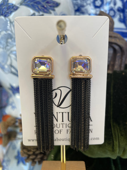 AB Stone Dangle Chain Post Earrings