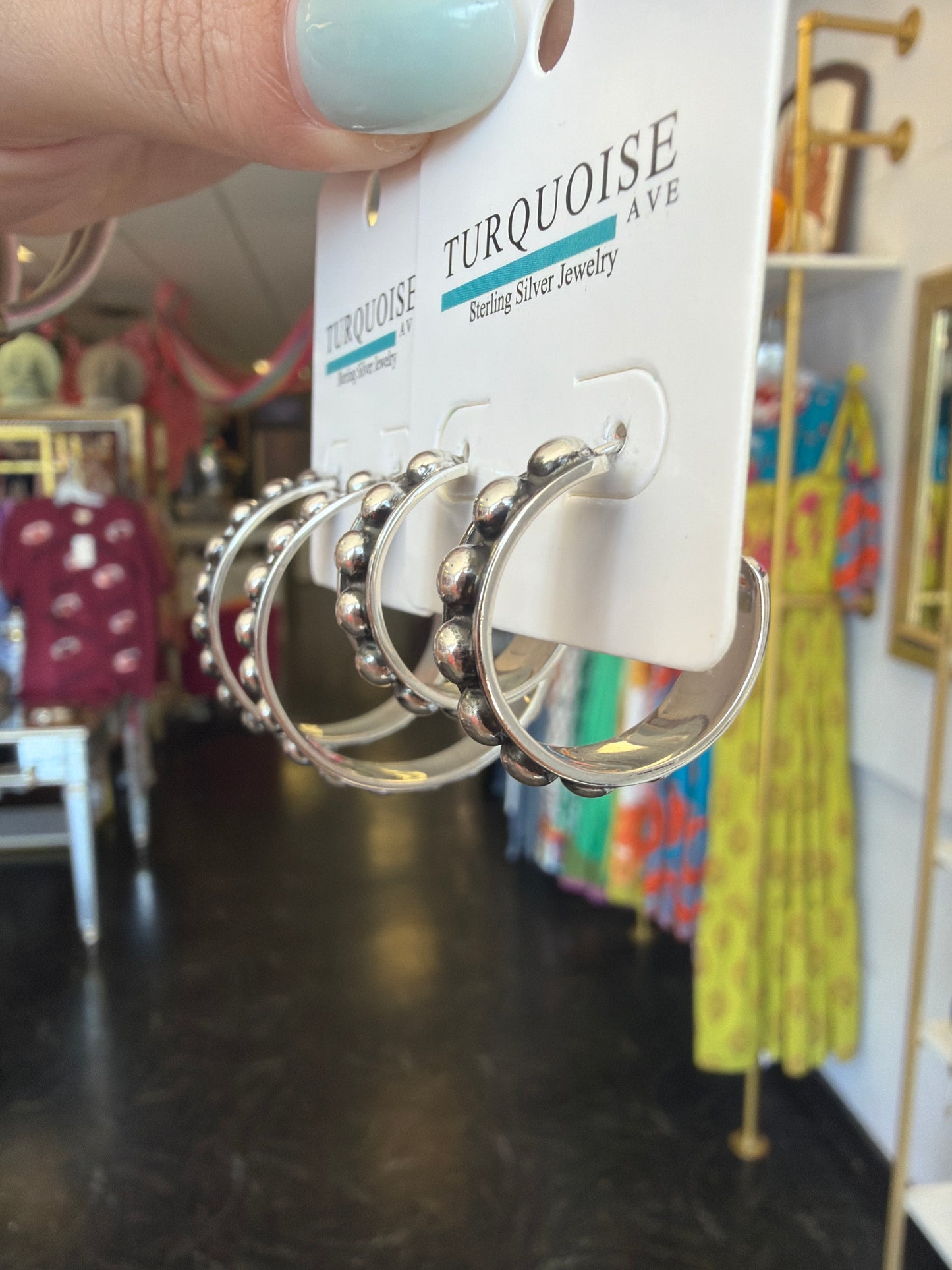 Sterling Silver Beaded Hoop Earrings