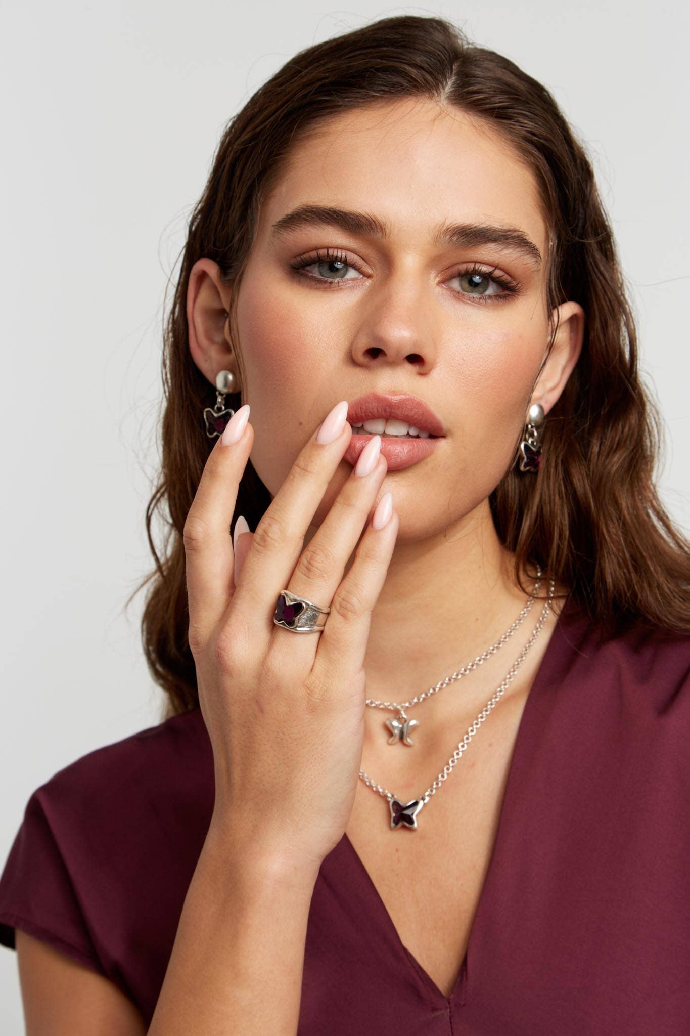 Handmade Butterfly Crystal Brass Ring - 6902