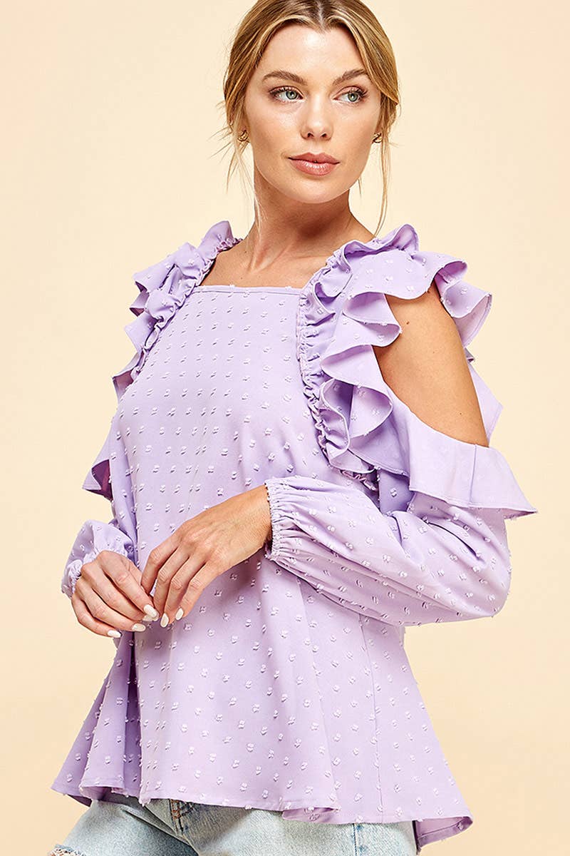 LAVENDER COLD SHOULDER SELF DOT BLOUSE