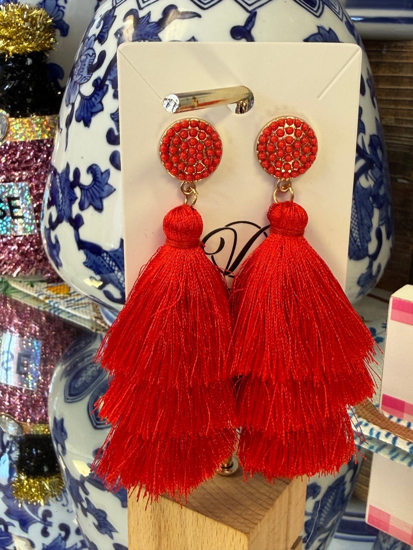 Beaded Post Fringe Stud Earrings