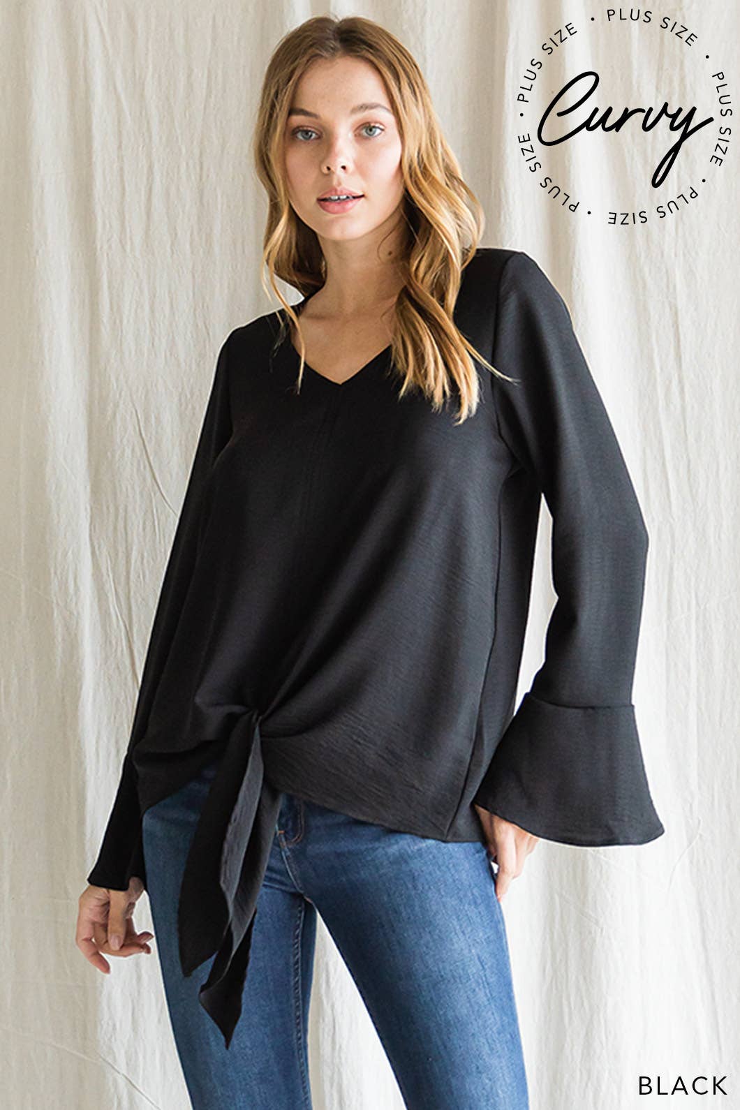 Women's V Neck Bell Sleeve Top