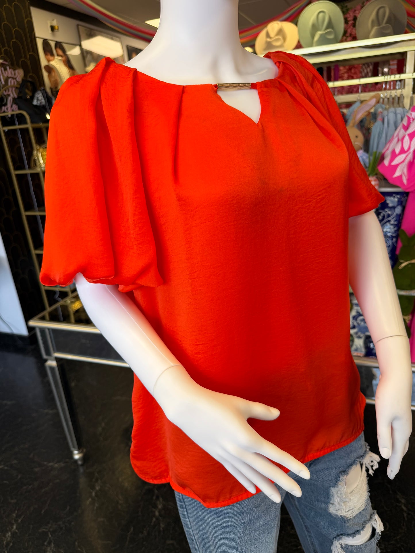 Pleated Tomato Red Top