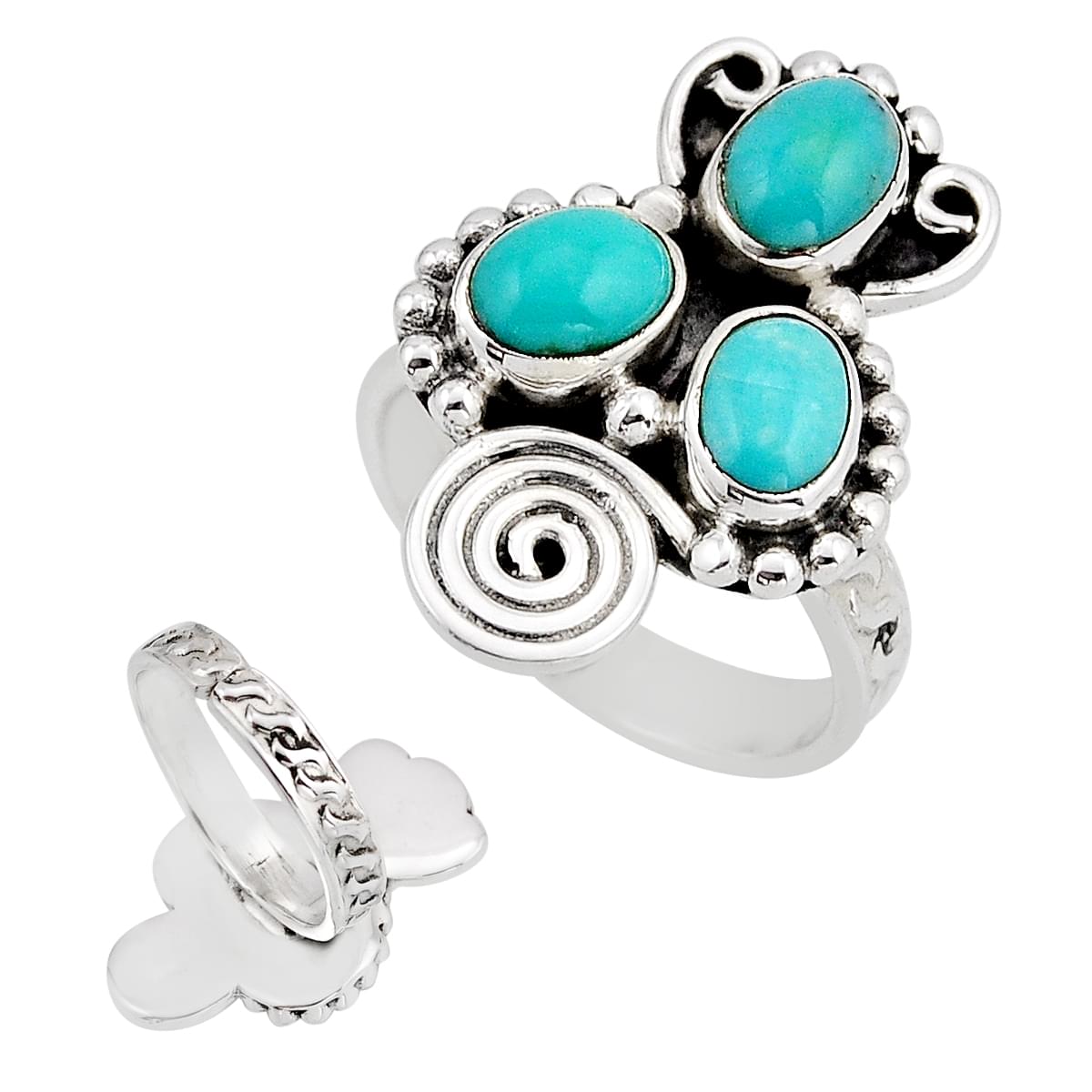 size 7 925 silver 3 stone blue turquoise adjustable ring