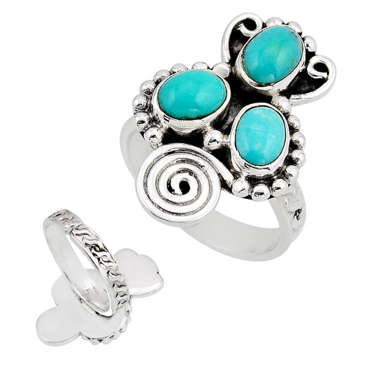 size 7 925 silver 3 stone blue turquoise adjustable ring