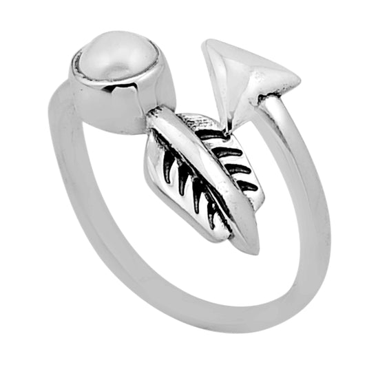 925 silver arrow natural white pearl round adjustable ring size 7