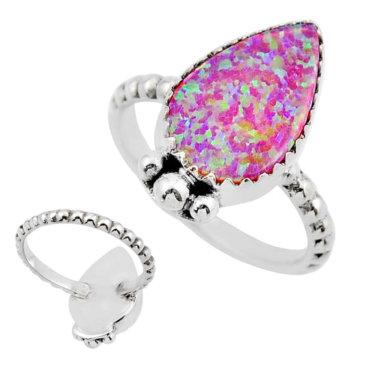 925 silver pink Australian opal (lab) ring size 6.5