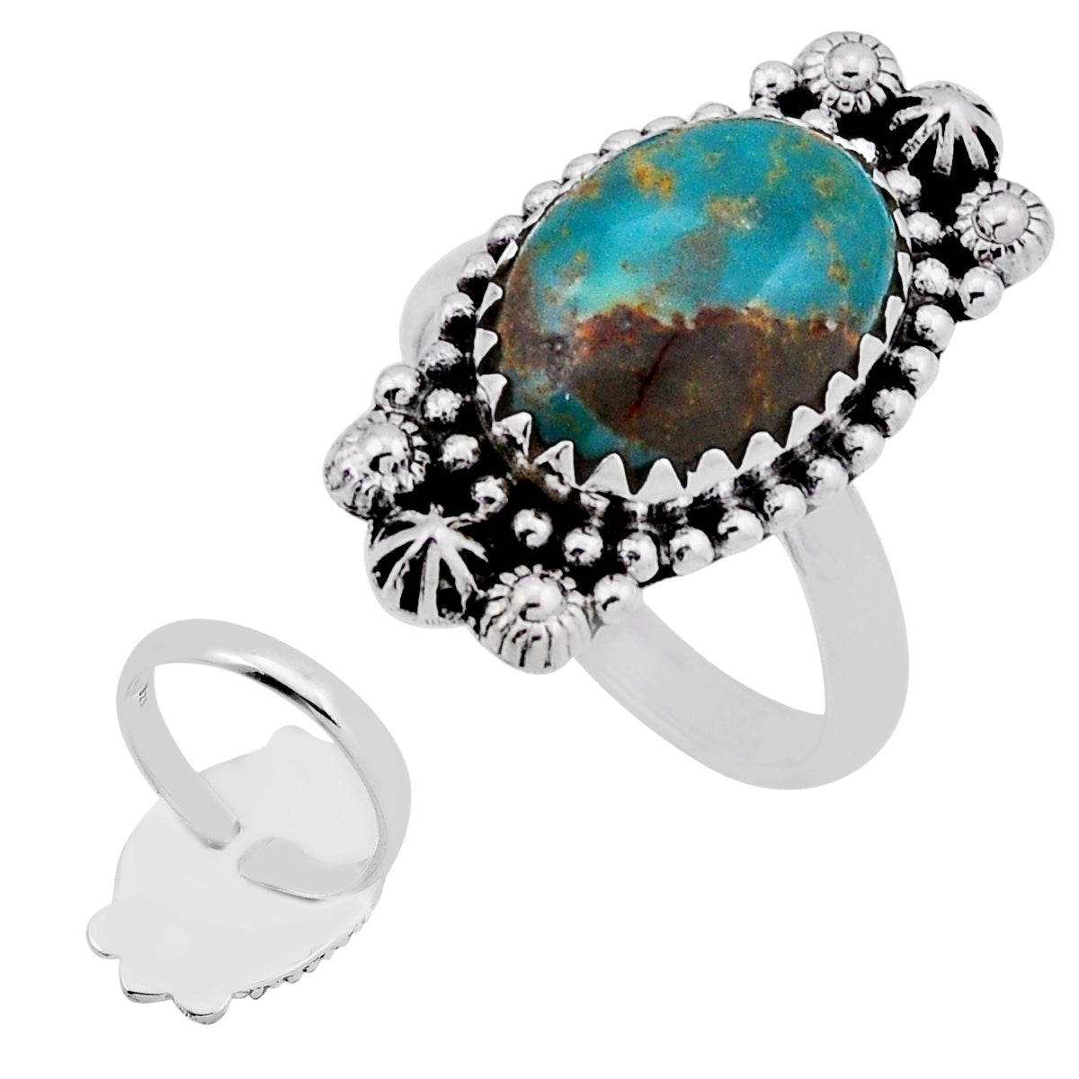 925 silver back closed arizona MOJAVE  turquoise adjustable ring size 8
