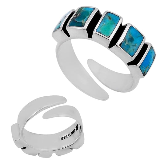 925 silver closed backed blue arizona mohave turquoise ring size 6 (adjustable)