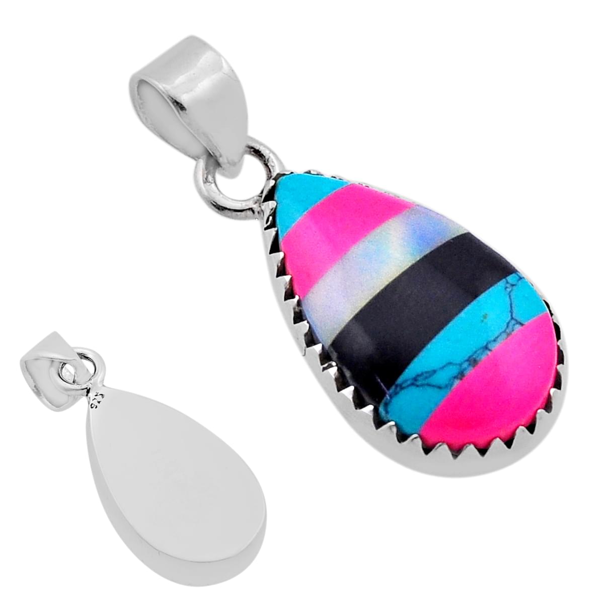 925 silver blue pink black strip opal pear pendant