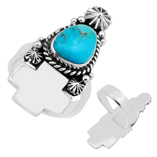 sterling silver king man turquoise adjustable ring size 7