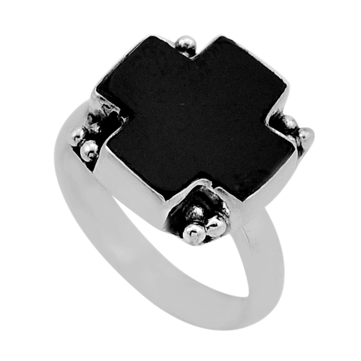 925 natural black onyx holy cross ring size 7