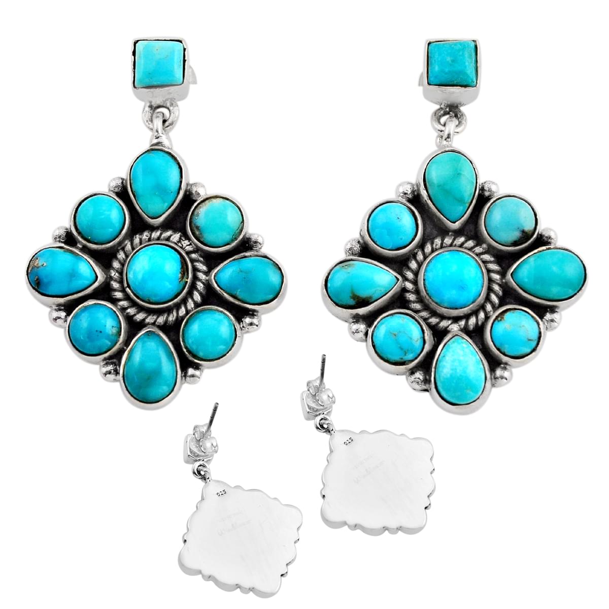 925 silver 21.91cts back closed natural blue kingman turquoise earrings