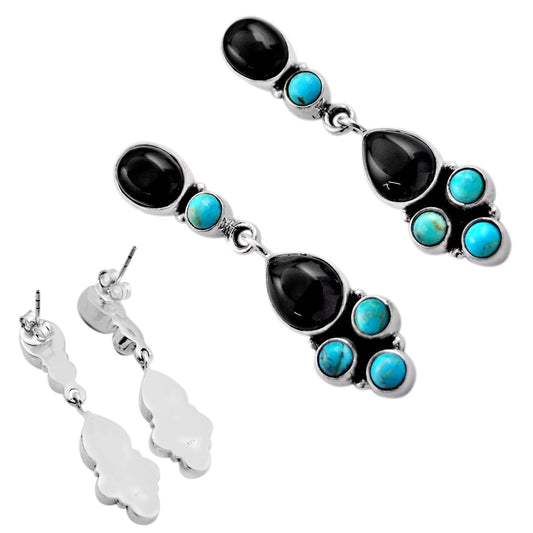 925 silver black obsidian turquoise stud earrings