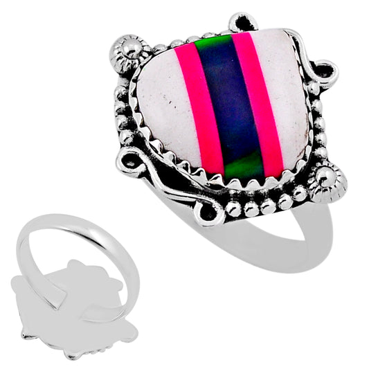 925 silver pink blue white stripe opal ring size 8