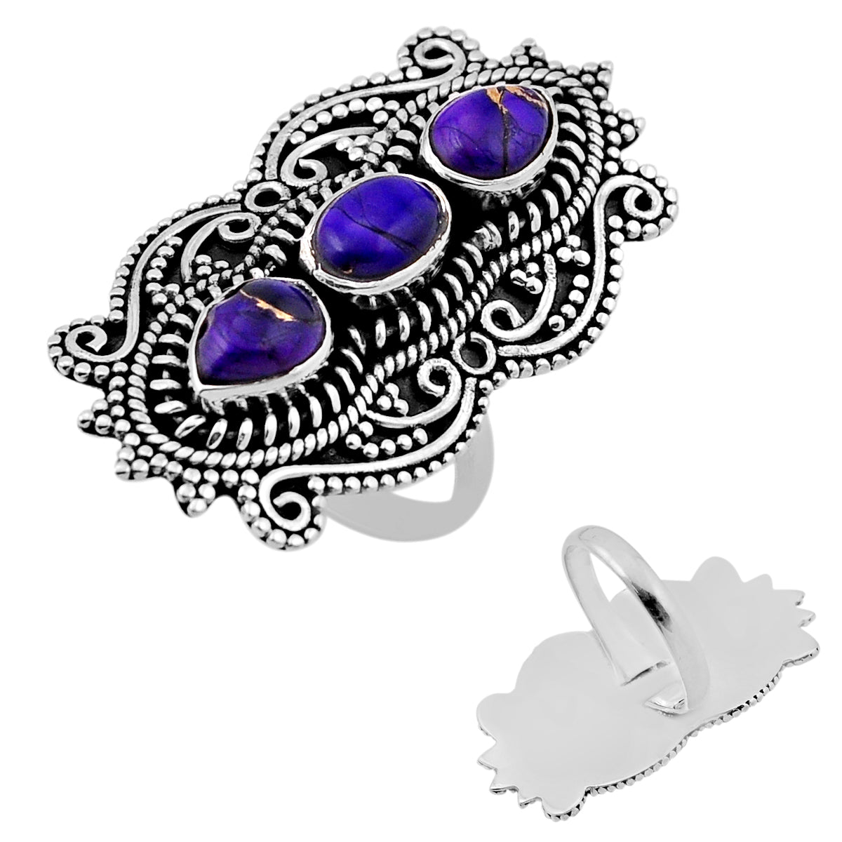925 silver rose dahlia violet purple oval ring size 7