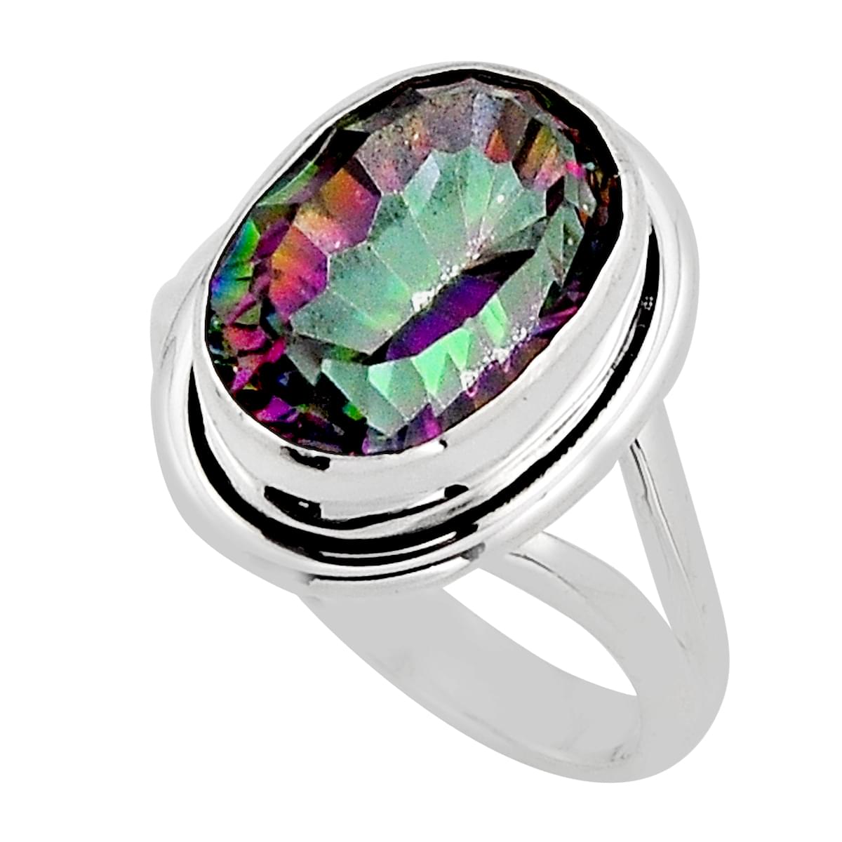 925 silver faceted multi color rainbow topaz oval ring size 8.5