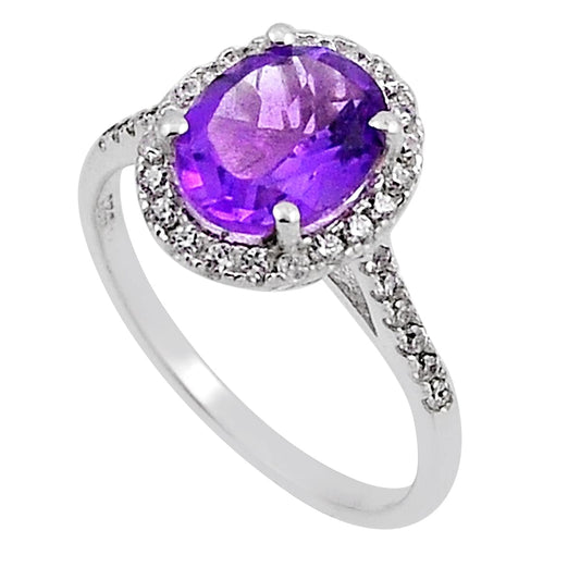925 silver faceted natural purple amethyst oval topaz ring size 7