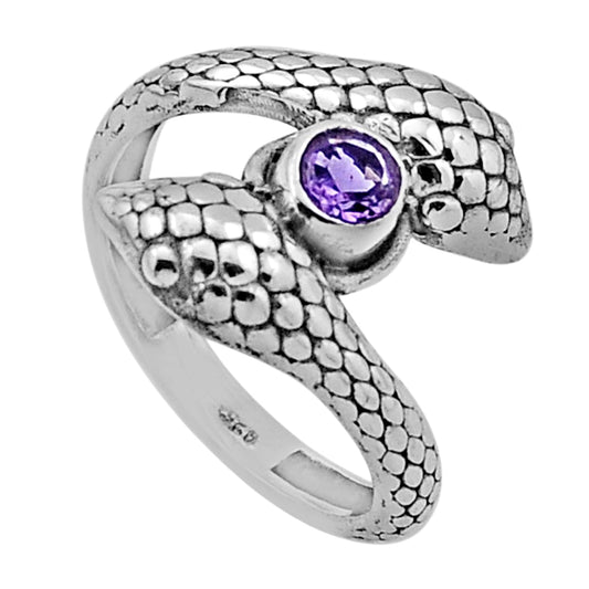 925 silver faceted natural purple amethyst snake ring size 6