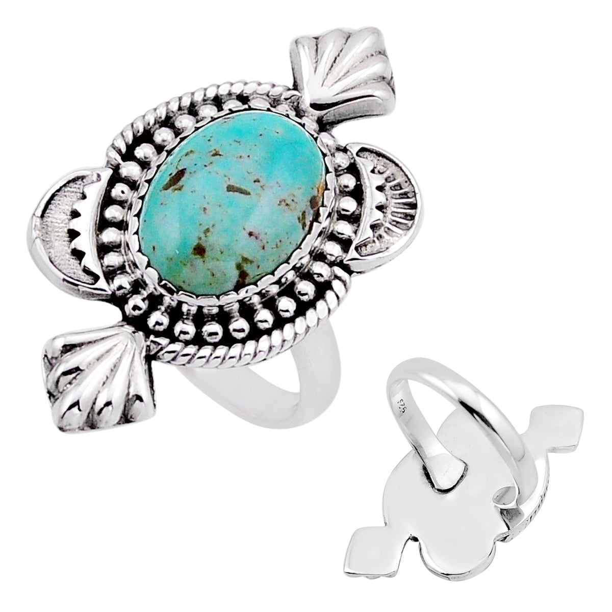 925 silver green Arizona turquoise adjustable ring size 8